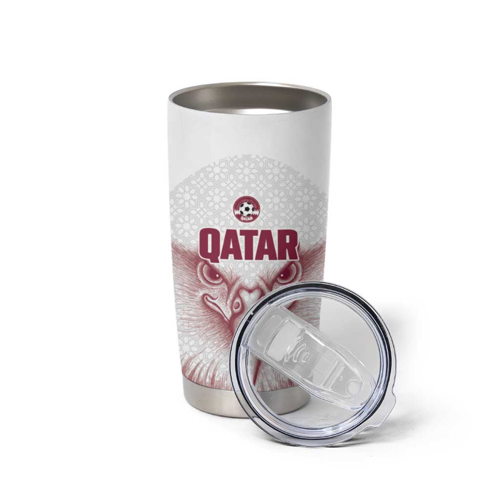 Custom Qatar Football Tumbler Cup Maroon Falcon Spirit White Version - Wonder Print Shop