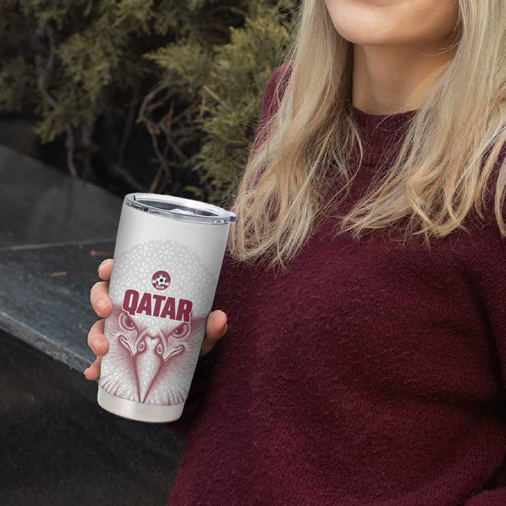 Custom Qatar Football Tumbler Cup Maroon Falcon Spirit White Version - Wonder Print Shop