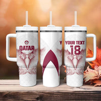 Custom Qatar Football Tumbler With Handle Maroon Falcon Spirit White Version - Wonder Print Shop