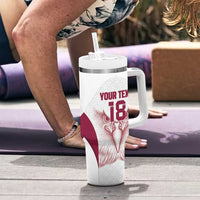 Custom Qatar Football Tumbler With Handle Maroon Falcon Spirit White Version - Wonder Print Shop