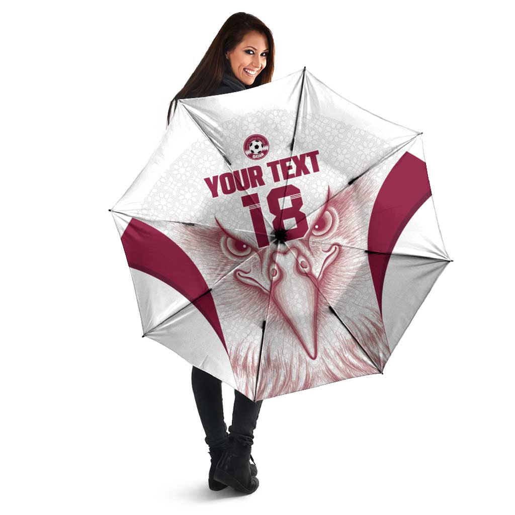 Custom Qatar Football Umbrella Maroon Falcon Spirit White Version - Wonder Print Shop