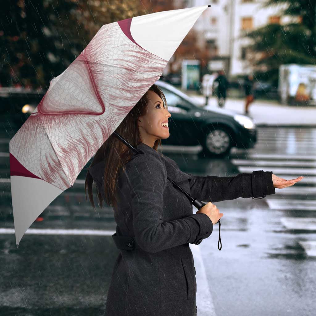 Custom Qatar Football Umbrella Maroon Falcon Spirit White Version - Wonder Print Shop