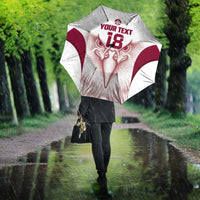 Custom Qatar Football Umbrella Maroon Falcon Spirit White Version - Wonder Print Shop