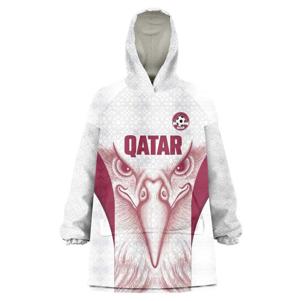Custom Qatar Football Wearable Blanket Hoodie Maroon Falcon Spirit White Version - Wonder Print Shop