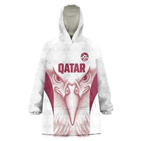 Custom Qatar Football Wearable Blanket Hoodie Maroon Falcon Spirit White Version - Wonder Print Shop