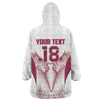 Custom Qatar Football Wearable Blanket Hoodie Maroon Falcon Spirit White Version - Wonder Print Shop