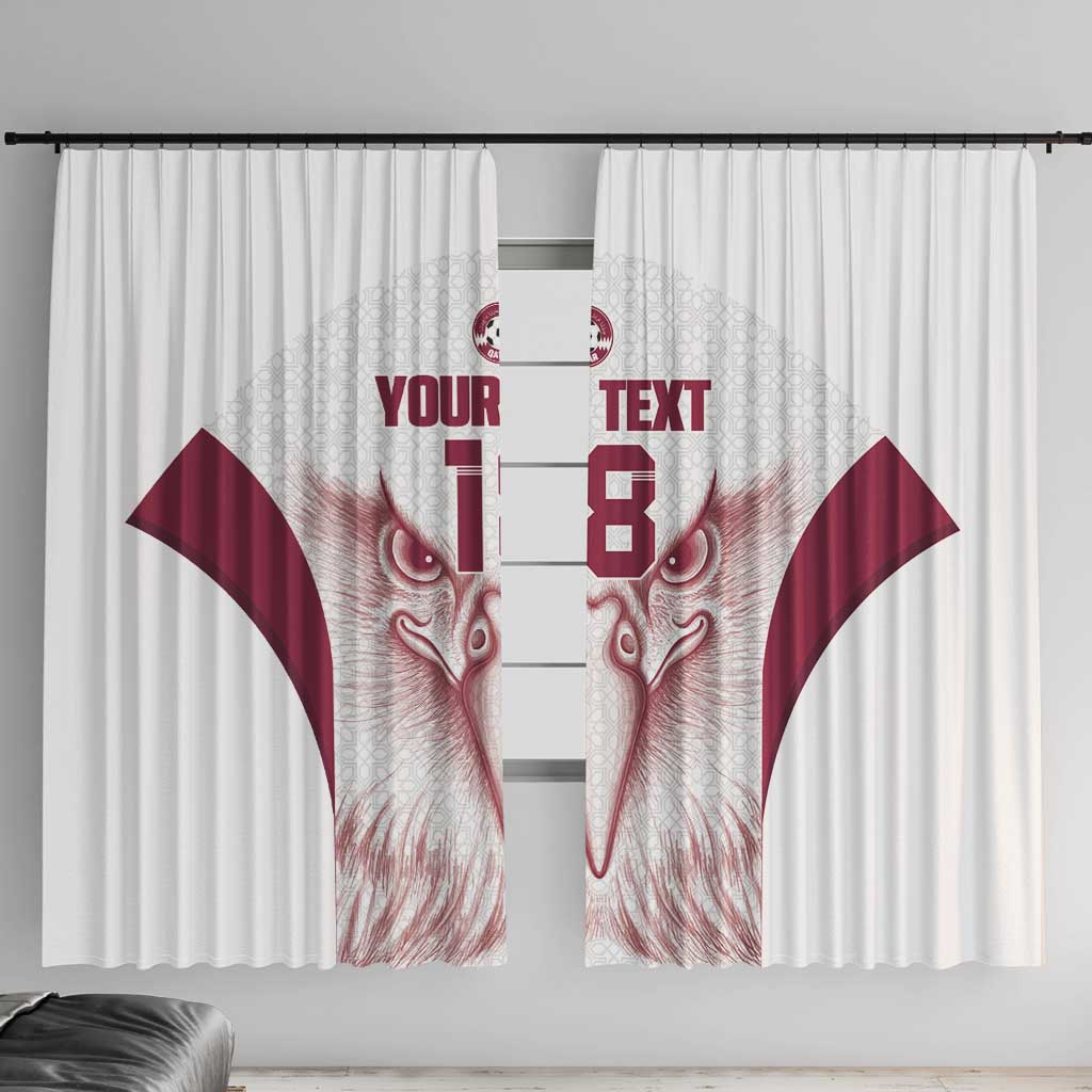 Custom Qatar Football Window Curtain Maroon Falcon Spirit White Version - Wonder Print Shop