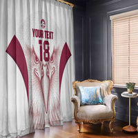 Custom Qatar Football Window Curtain Maroon Falcon Spirit White Version - Wonder Print Shop