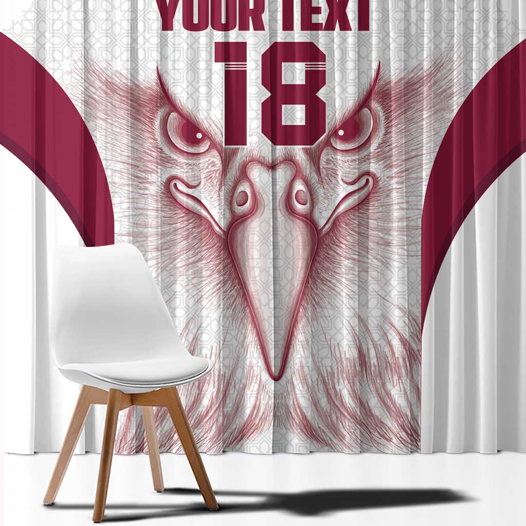 Custom Qatar Football Window Curtain Maroon Falcon Spirit White Version - Wonder Print Shop
