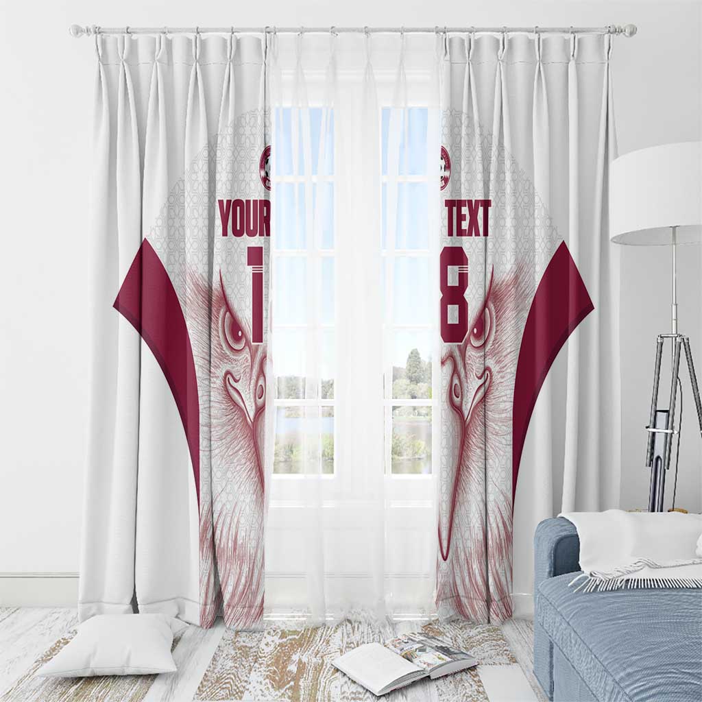Custom Qatar Football Window Curtain Maroon Falcon Spirit White Version - Wonder Print Shop