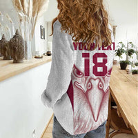 Custom Qatar Football Women Casual Shirt Maroon Falcon Spirit White Version - Wonder Print Shop