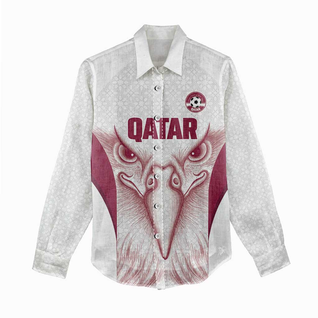 Custom Qatar Football Women Casual Shirt Maroon Falcon Spirit White Version - Wonder Print Shop