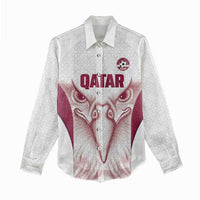 Custom Qatar Football Women Casual Shirt Maroon Falcon Spirit White Version - Wonder Print Shop