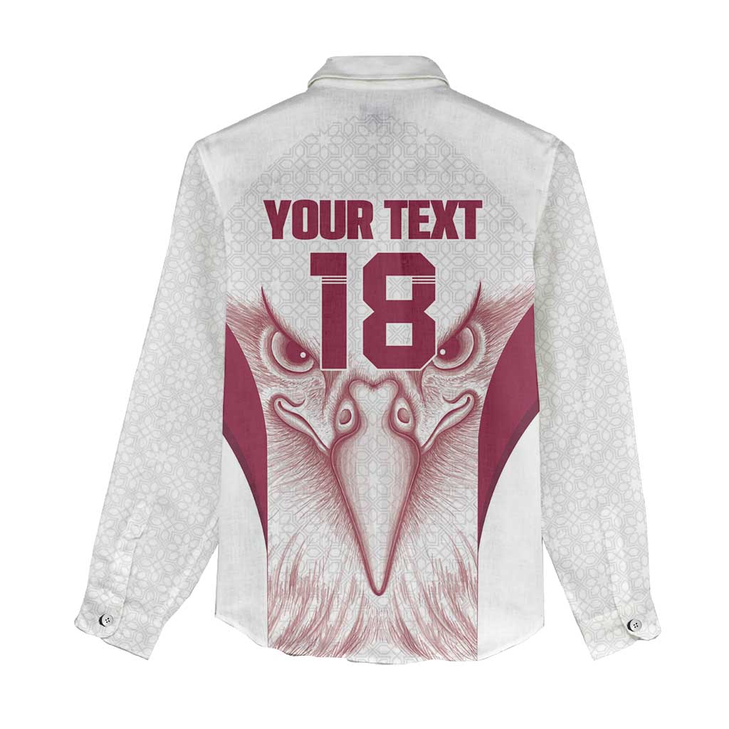Custom Qatar Football Women Casual Shirt Maroon Falcon Spirit White Version - Wonder Print Shop