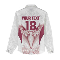 Custom Qatar Football Women Casual Shirt Maroon Falcon Spirit White Version - Wonder Print Shop