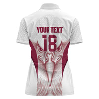 Custom Qatar Football Women Polo Shirt Maroon Falcon Spirit White Version - Wonder Print Shop