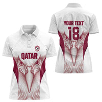 Custom Qatar Football Women Polo Shirt Maroon Falcon Spirit White Version - Wonder Print Shop