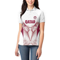 Custom Qatar Football Women Polo Shirt Maroon Falcon Spirit White Version - Wonder Print Shop