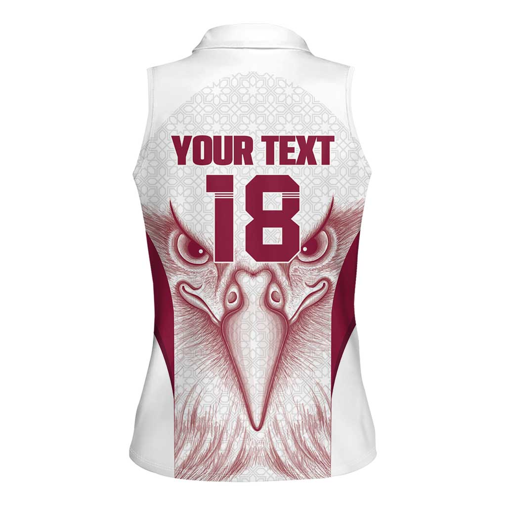 Custom Qatar Football Women Sleeveless Polo Shirt Maroon Falcon Spirit White Version - Wonder Print Shop