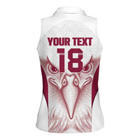Custom Qatar Football Women Sleeveless Polo Shirt Maroon Falcon Spirit White Version - Wonder Print Shop