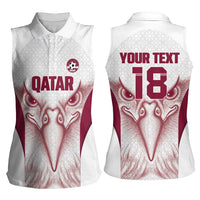 Custom Qatar Football Women Sleeveless Polo Shirt Maroon Falcon Spirit White Version - Wonder Print Shop