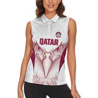 Custom Qatar Football Women Sleeveless Polo Shirt Maroon Falcon Spirit White Version - Wonder Print Shop