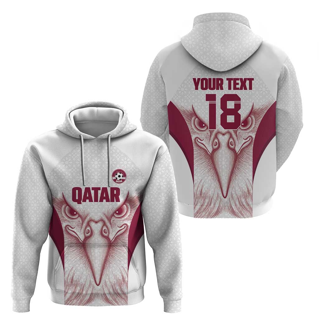 Custom Qatar Football Zip Hoodie Maroon Falcon Spirit White Version - Wonder Print Shop