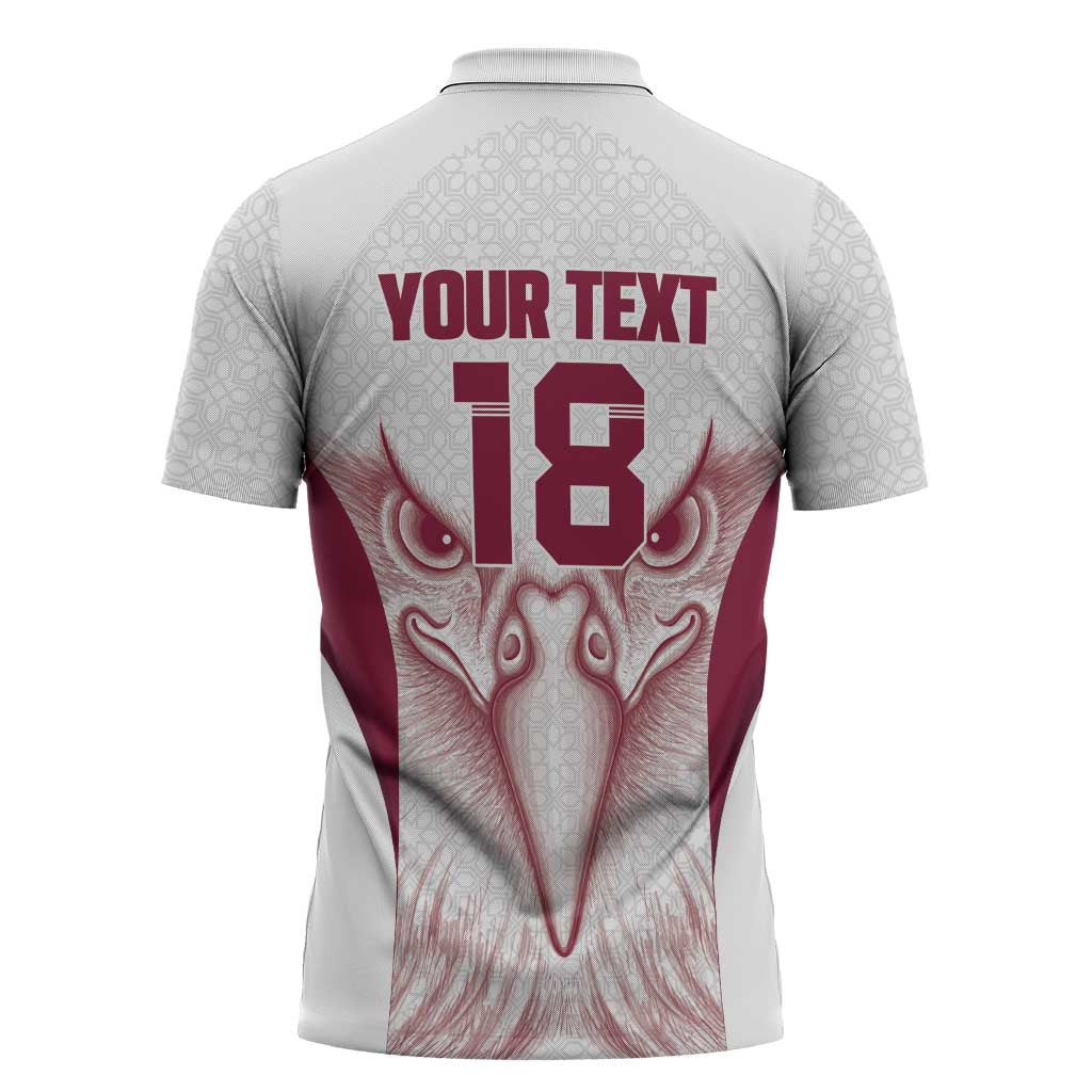 Custom Qatar Football Zipper Polo Shirt Maroon Falcon Spirit White Version - Wonder Print Shop