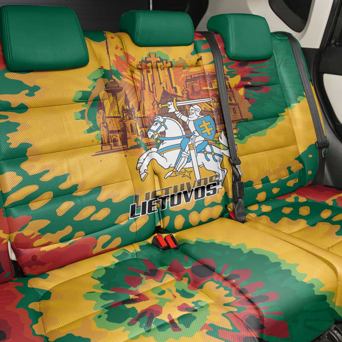 Lithuania Independence Day Back Car Seat Cover Vytis Knight National Pride