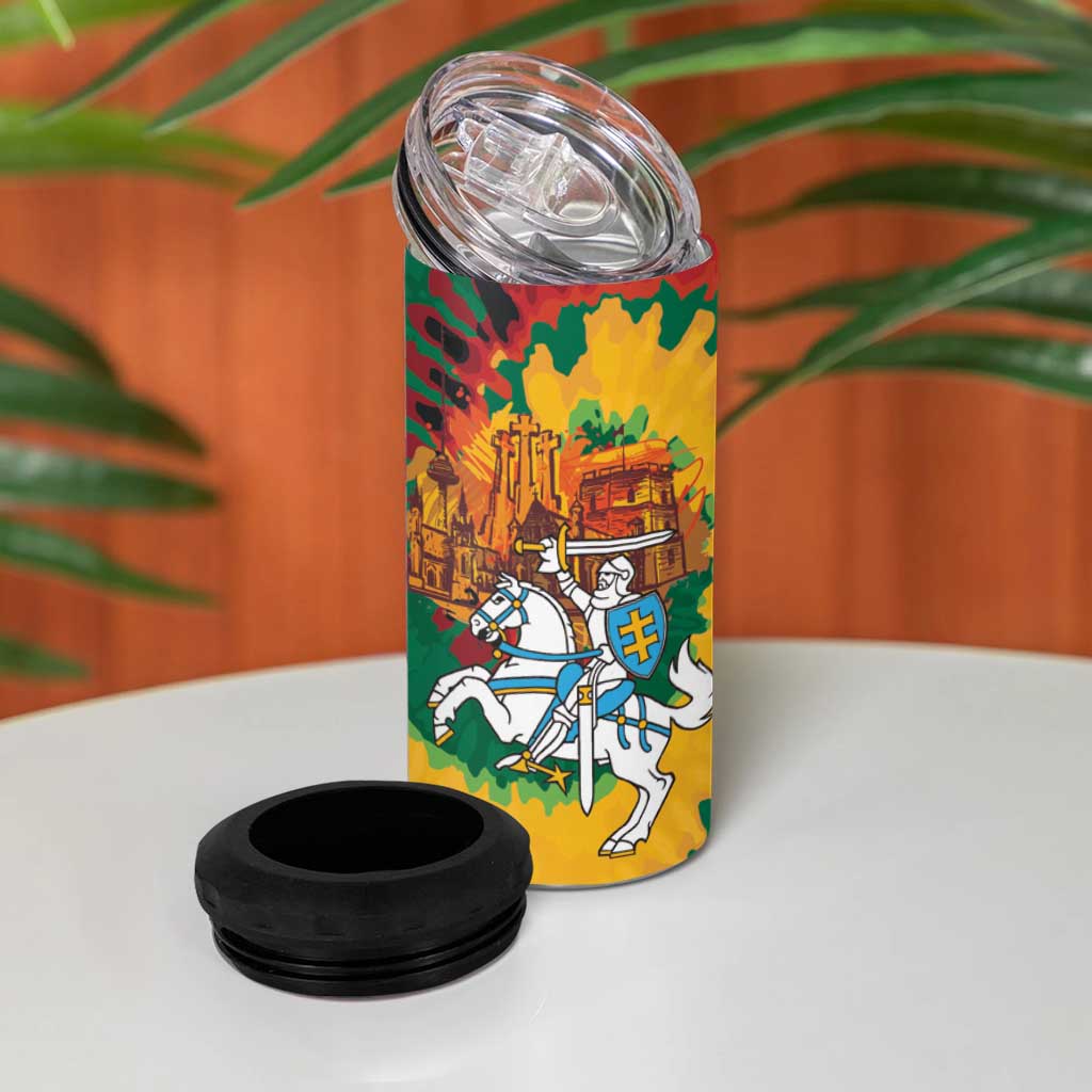 Lithuania Independence Day 4 in 1 Can Cooler Tumbler Vytis Knight National Pride