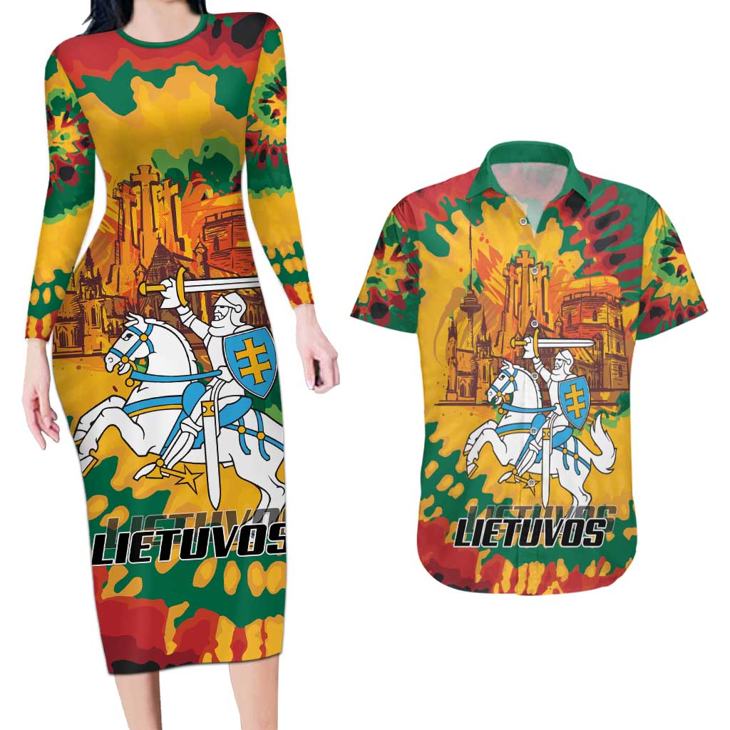 Lithuania Independence Day Couples Matching Long Sleeve Bodycon Dress and Hawaiian Shirt Vytis Knight National Pride
