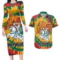 Lithuania Independence Day Couples Matching Long Sleeve Bodycon Dress and Hawaiian Shirt Vytis Knight National Pride