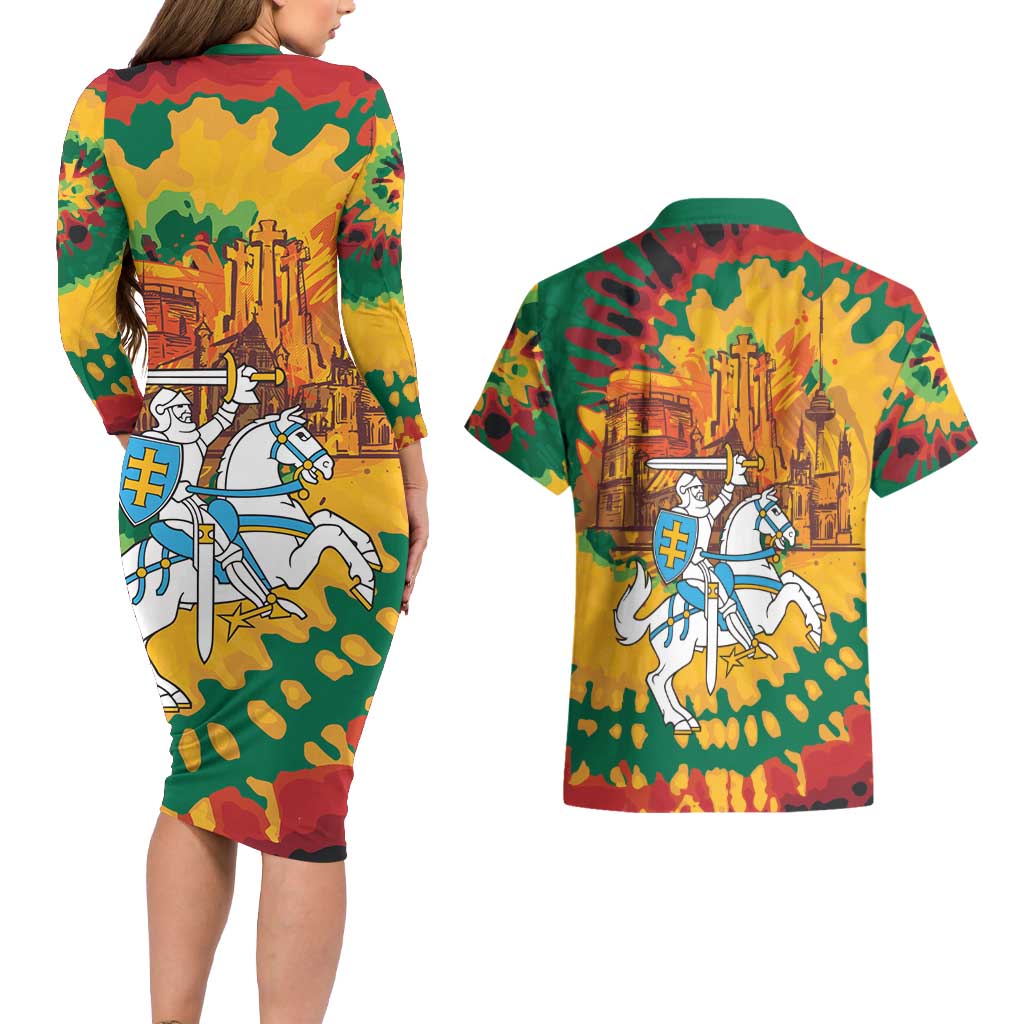 Lithuania Independence Day Couples Matching Long Sleeve Bodycon Dress and Hawaiian Shirt Vytis Knight National Pride