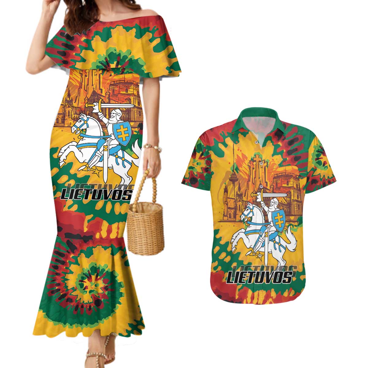 Lithuania Independence Day Couples Matching Mermaid Dress and Hawaiian Shirt Vytis Knight National Pride