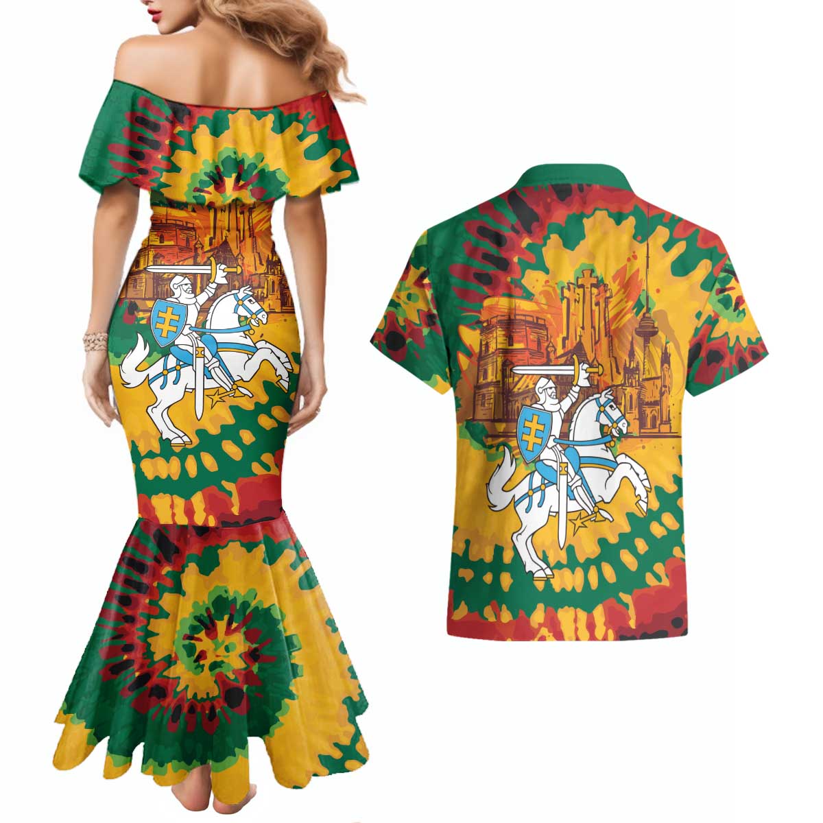 Lithuania Independence Day Couples Matching Mermaid Dress and Hawaiian Shirt Vytis Knight National Pride