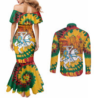 Lithuania Independence Day Couples Matching Mermaid Dress and Long Sleeve Button Shirt Vytis Knight National Pride