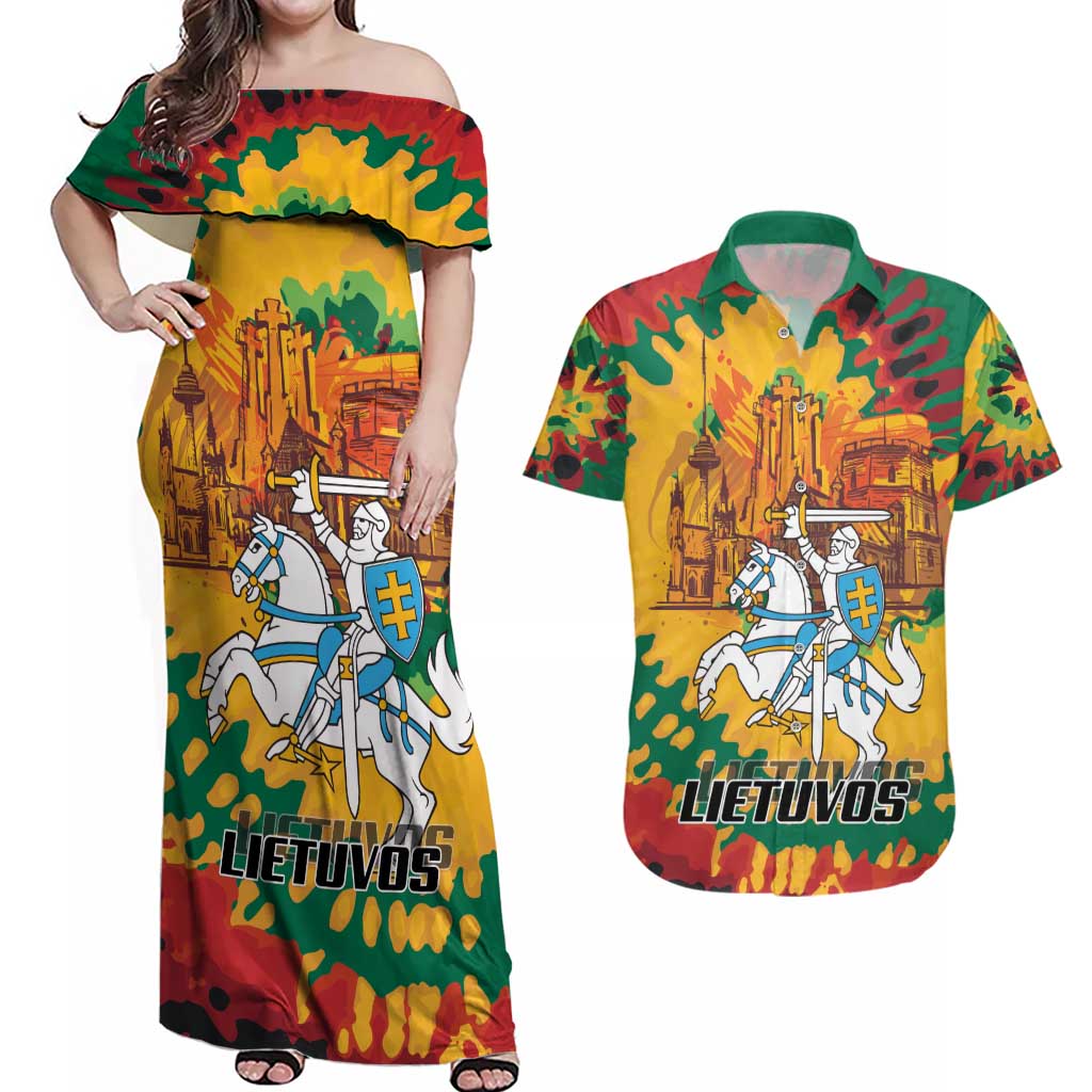 Lithuania Independence Day Couples Matching Off Shoulder Maxi Dress and Hawaiian Shirt Vytis Knight National Pride