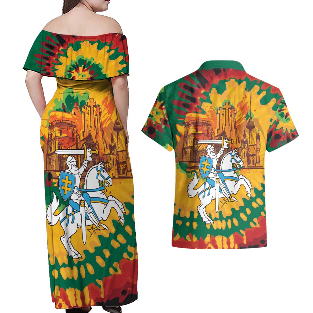 Lithuania Independence Day Couples Matching Off Shoulder Maxi Dress and Hawaiian Shirt Vytis Knight National Pride