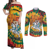 Lithuania Independence Day Couples Matching Off Shoulder Maxi Dress and Long Sleeve Button Shirt Vytis Knight National Pride