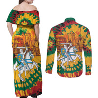 Lithuania Independence Day Couples Matching Off Shoulder Maxi Dress and Long Sleeve Button Shirt Vytis Knight National Pride
