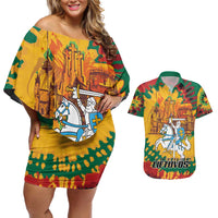 Lithuania Independence Day Couples Matching Off Shoulder Short Dress and Hawaiian Shirt Vytis Knight National Pride