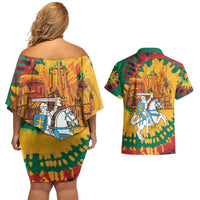 Lithuania Independence Day Couples Matching Off Shoulder Short Dress and Hawaiian Shirt Vytis Knight National Pride
