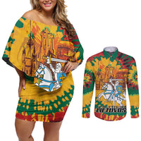 Lithuania Independence Day Couples Matching Off Shoulder Short Dress and Long Sleeve Button Shirt Vytis Knight National Pride