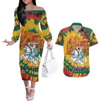 Lithuania Independence Day Couples Matching Off The Shoulder Long Sleeve Dress and Hawaiian Shirt Vytis Knight National Pride