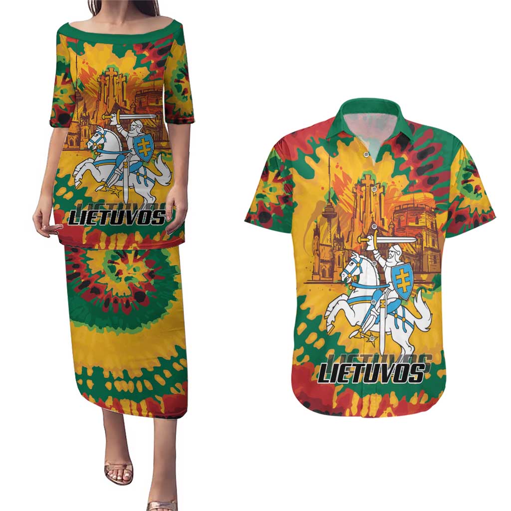 Lithuania Independence Day Couples Matching Puletasi and Hawaiian Shirt Vytis Knight National Pride