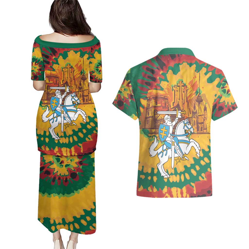 Lithuania Independence Day Couples Matching Puletasi and Hawaiian Shirt Vytis Knight National Pride