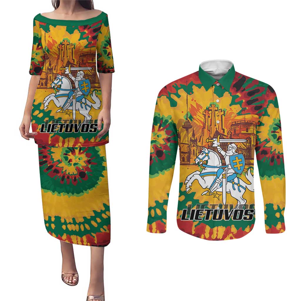 Lithuania Independence Day Couples Matching Puletasi and Long Sleeve Button Shirt Vytis Knight National Pride
