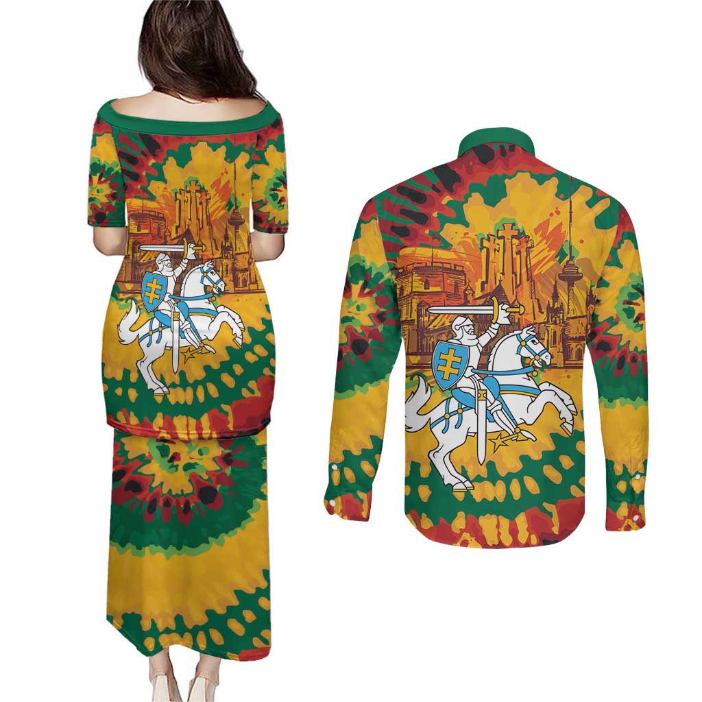 Lithuania Independence Day Couples Matching Puletasi and Long Sleeve Button Shirt Vytis Knight National Pride
