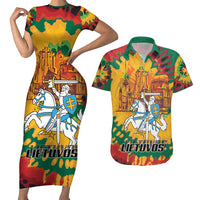 Lithuania Independence Day Couples Matching Short Sleeve Bodycon Dress and Hawaiian Shirt Vytis Knight National Pride