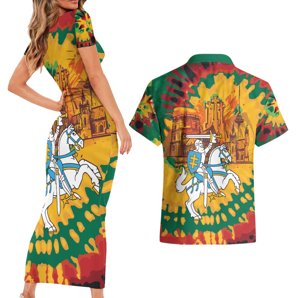 Lithuania Independence Day Couples Matching Short Sleeve Bodycon Dress and Hawaiian Shirt Vytis Knight National Pride